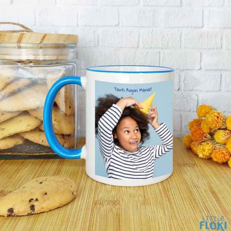 Tazza manico azzurro personalizzata Tazza manico azzurro personalizzata