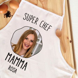 Grembiule da Cucina Bianco - Super Chef  Mamma Personalizzabile con Foto e Nome