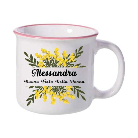 Tazza in ceramica con bordo rosa festa donne